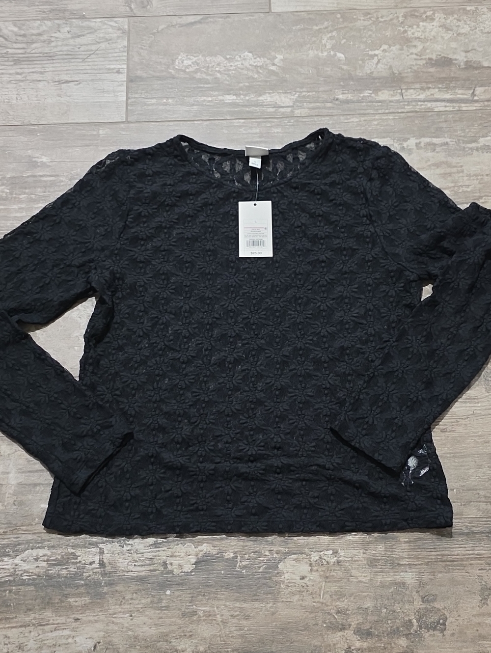 a new day Black Floral Lace Long Sleeve Top